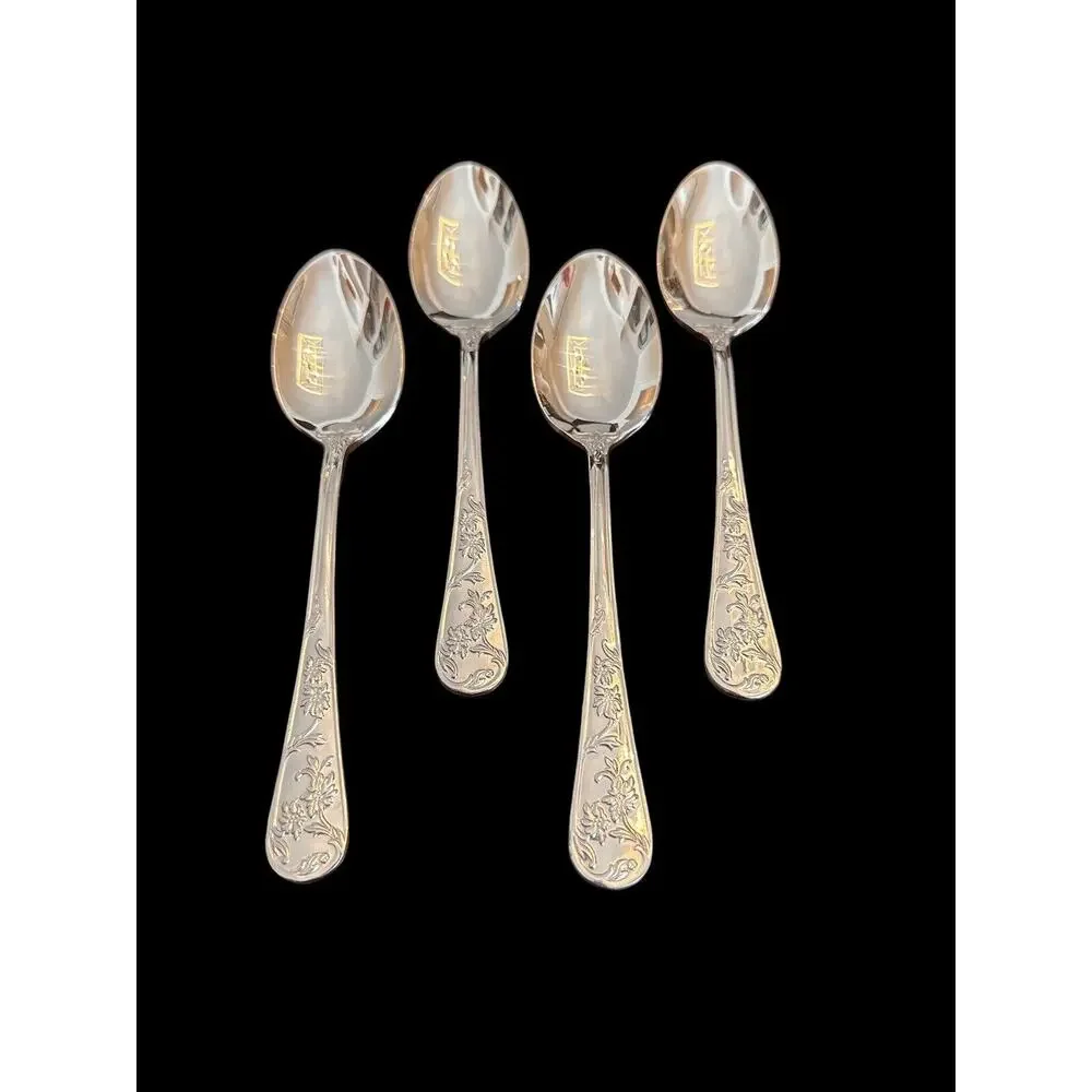 REED & BARTON Stainless QUEEN'S GARDEN Set Of 4 SOUP SPOONS 7